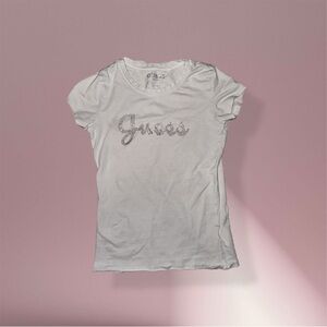 GUESS White Short Sleeve Tee with Rhinestone Detail